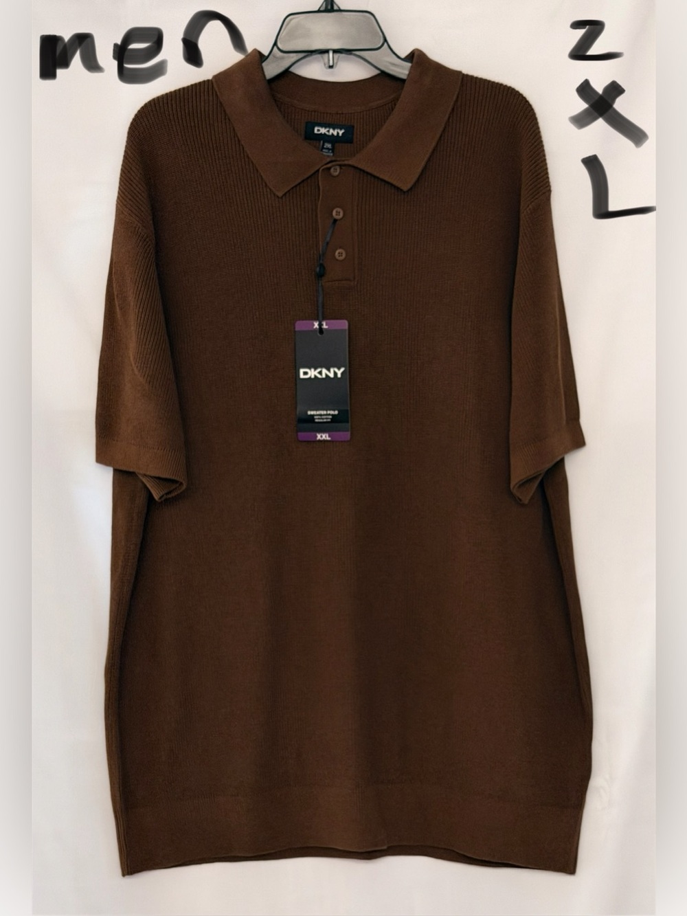DKNY Brown Short-Sleeve Polo Knit Shirt